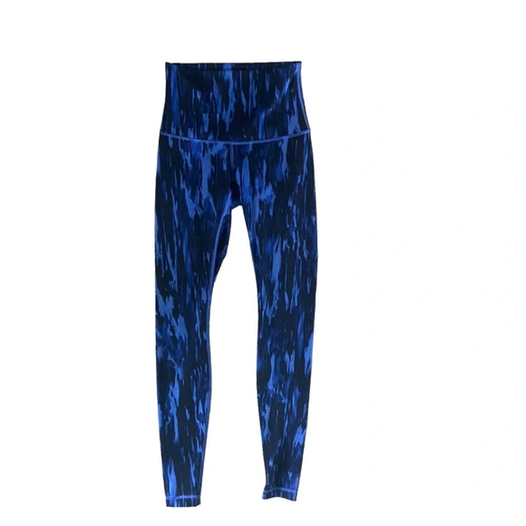 Lululemon Pace Revival Blue Splat Print Wunder Under Full Length Luxe Leggings 4 - Picture 1 of 4